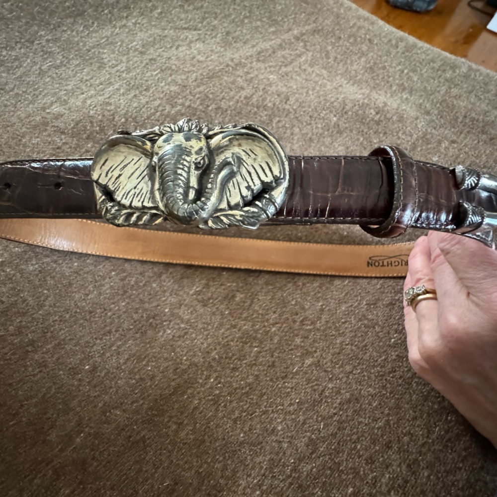 Brighton  croc brown leather belt with elephant buckle size small